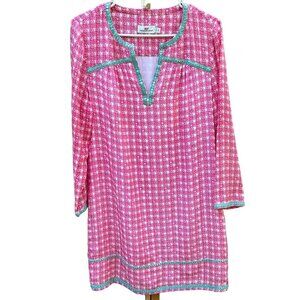 Vineyard Vines Cowrie Shell Silk Tunic Dress Sz 8 Lined Pink Embellished Resort